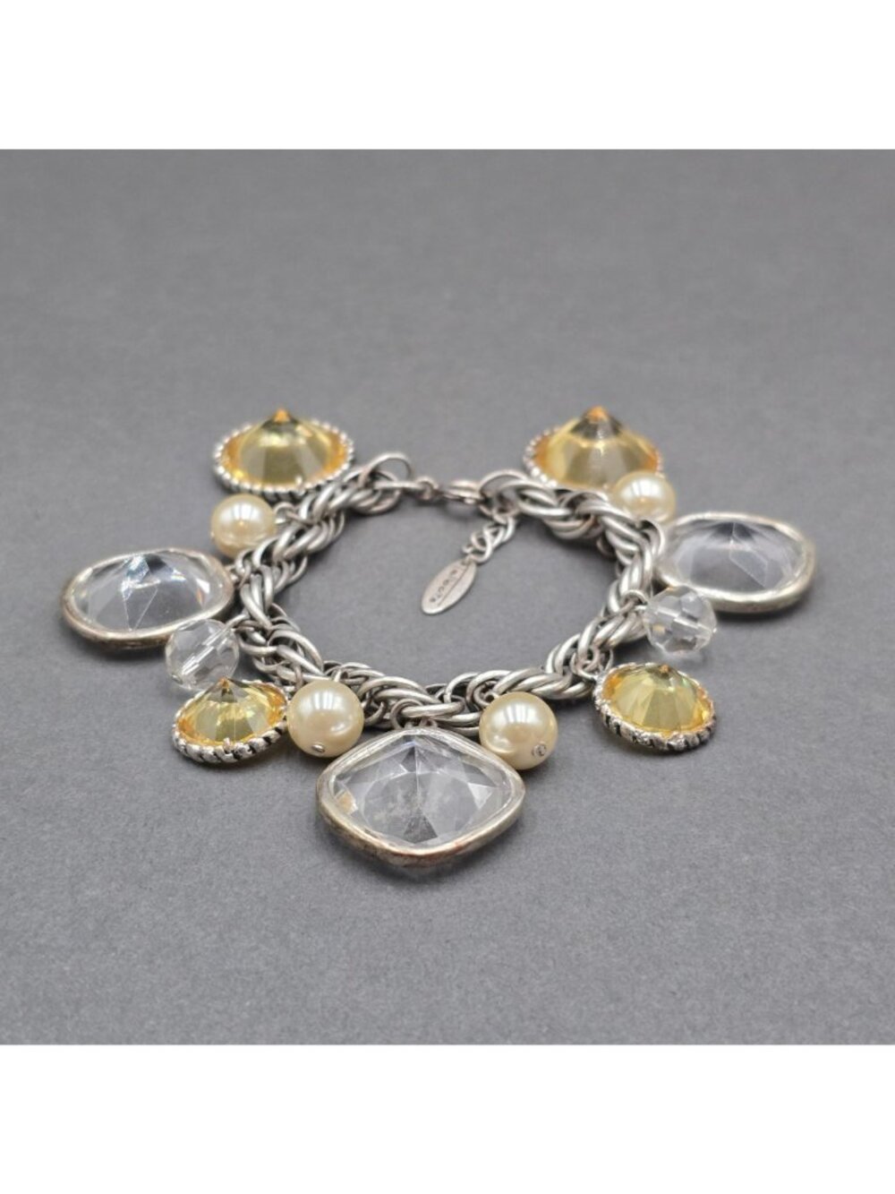 Talbots Silver Tone Chunky Charm Bracelet 7.25" Lucite Faux Pearl Statement - Picture 14 of 14
